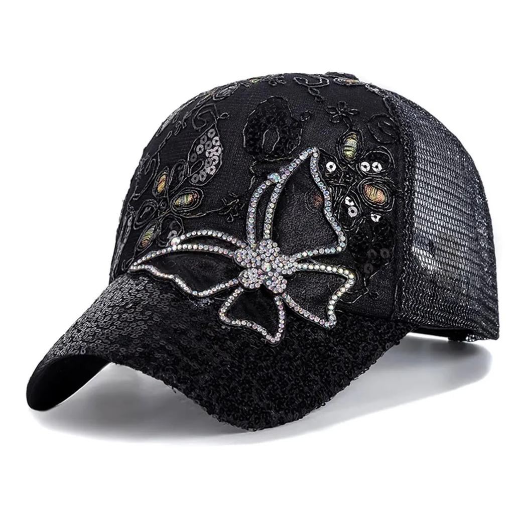 Unisex Butterfly Lace Glitter Baseball Net Caps Spring And Summer Outdoor Adjustable Casual Hats Sunscreen Hat