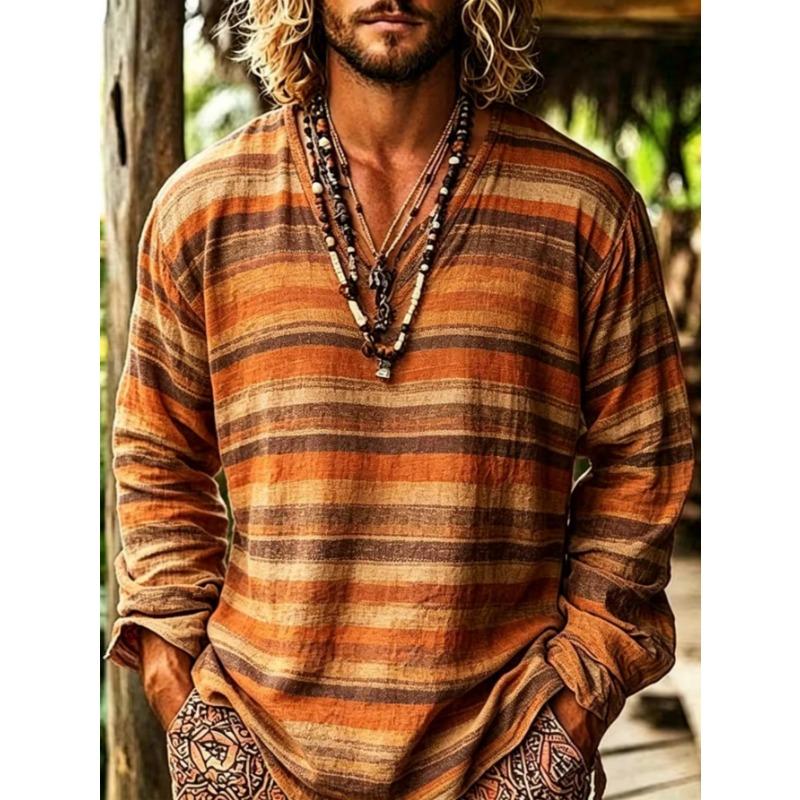 Men's casual style long-sleeved T-shirt with printed pattern