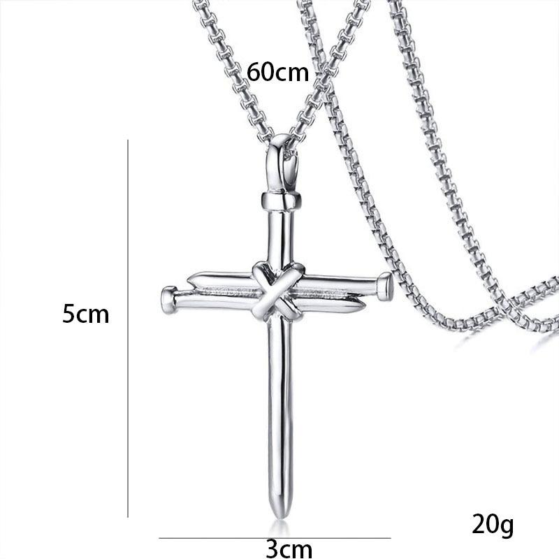 Nail Cross Pendant Necklace For Men Hip Hop Punk Style Copper Color Stainless Steel Chain Christian Church Baptism Party Jewelry