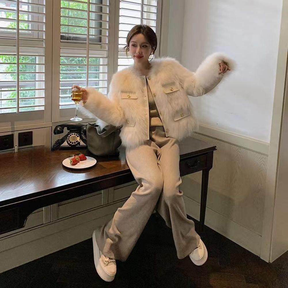 Dámská kožešinová bunda Podzimní a zimní Mladá Nová Imitace Liščí Kožešiny Štíhlý a Tenký Kožešinový Kabát