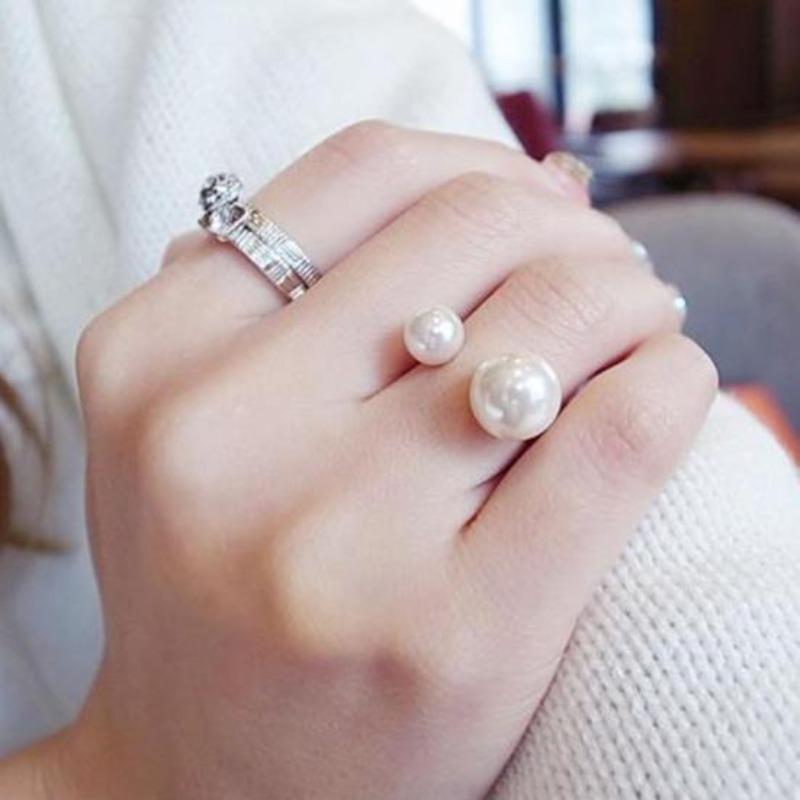 2 Pcs Women Faux Pearl Opening Adjustable Polished Lightweight Electroplated Prom Party Index Finger