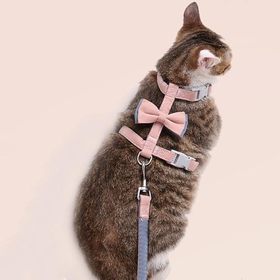 Pet Traction Rope Stylish Soft Cotton Bowknot I-shaped Pet Harness Set