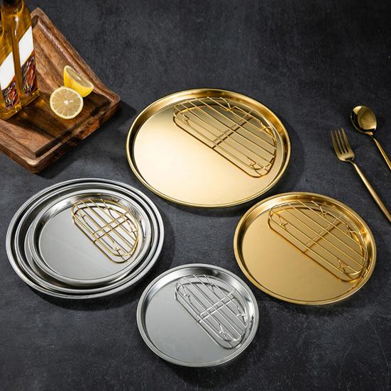 Useful Non-slip Food Storage Golden Color 304 Stainless Steel Snack Plate Dessert Dining Plate for Dining Room Dinner Plate