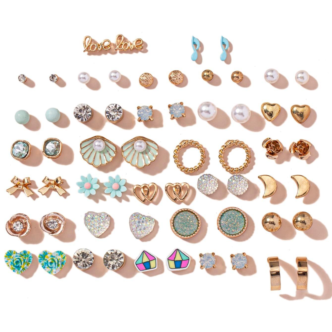 

30 Pairs Combo Set Latest Stylish Crystal Pearl Earrings for Women and Girls Free золотий