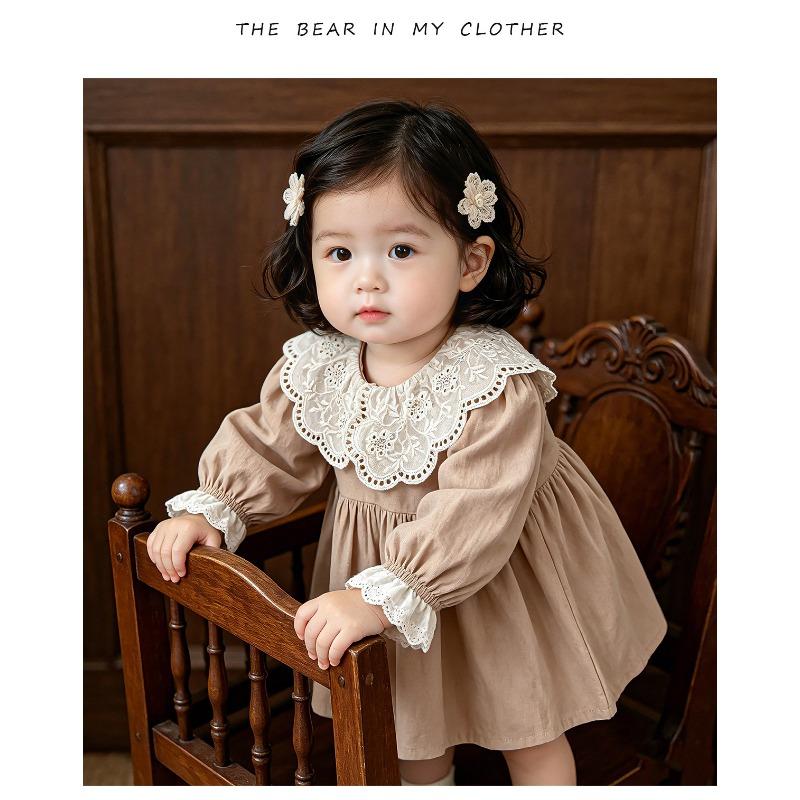 Mädchen Langarm Prinzessinnenkleid Süßer Spitzenkragen Herbst Kinderkleid