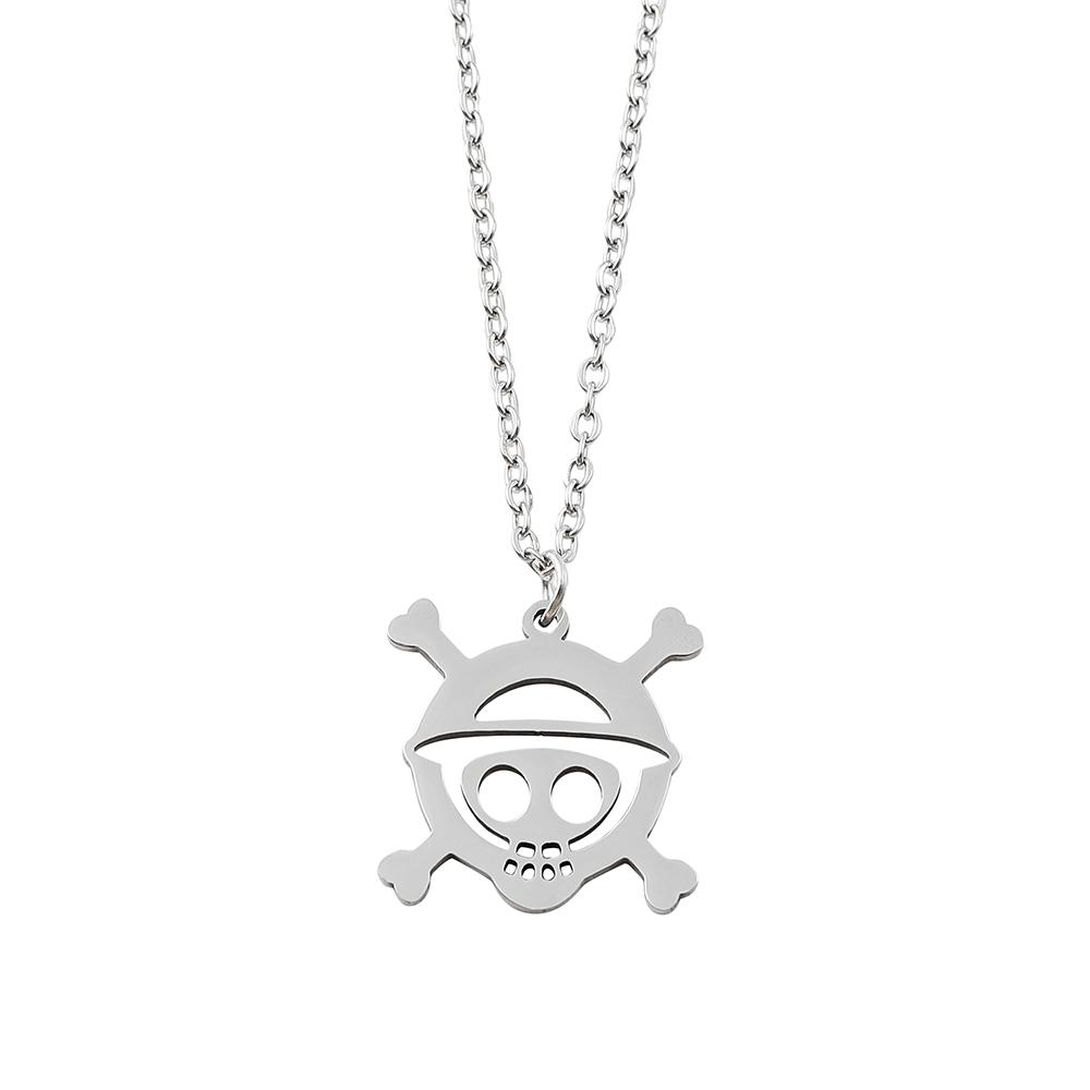 Anime Skeleton Face Stainless Steel Necklace Men's Fashion Choker Goth Jewelry Gift Cartoon One Piece