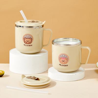 WORTHBUY 270ML Mini Cute Children Water Cup Tumbler With Handle&Straw 316 Stainless Steel Double-layer Insulated Milk Coffee Cup