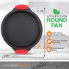 Non-Stick Round Baking Pan Carbon Steel Durable Bakeware with Silicone Handles Oven Safe Dishwasher Safe Ideal Muffins Cookies