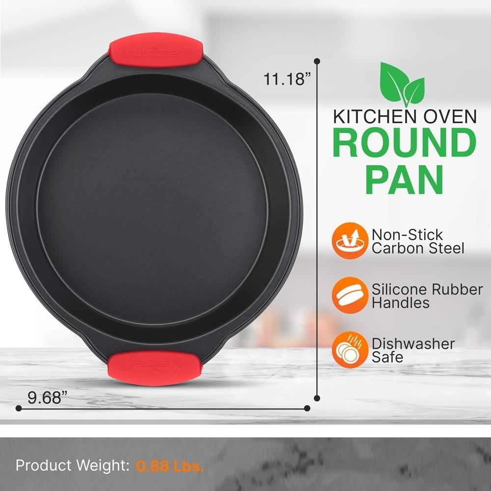 Non-Stick Round Baking Pan Carbon Steel Durable Bakeware with Silicone Handles Oven Safe Dishwasher Safe Ideal Muffins Cookies