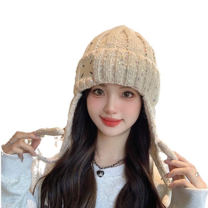 Women's Woolen Hat New Mixed Color Tassel Braid Pullover Hat Autumn and Winter Warm Ear Protection Plush Knitted Lei Feng Hat