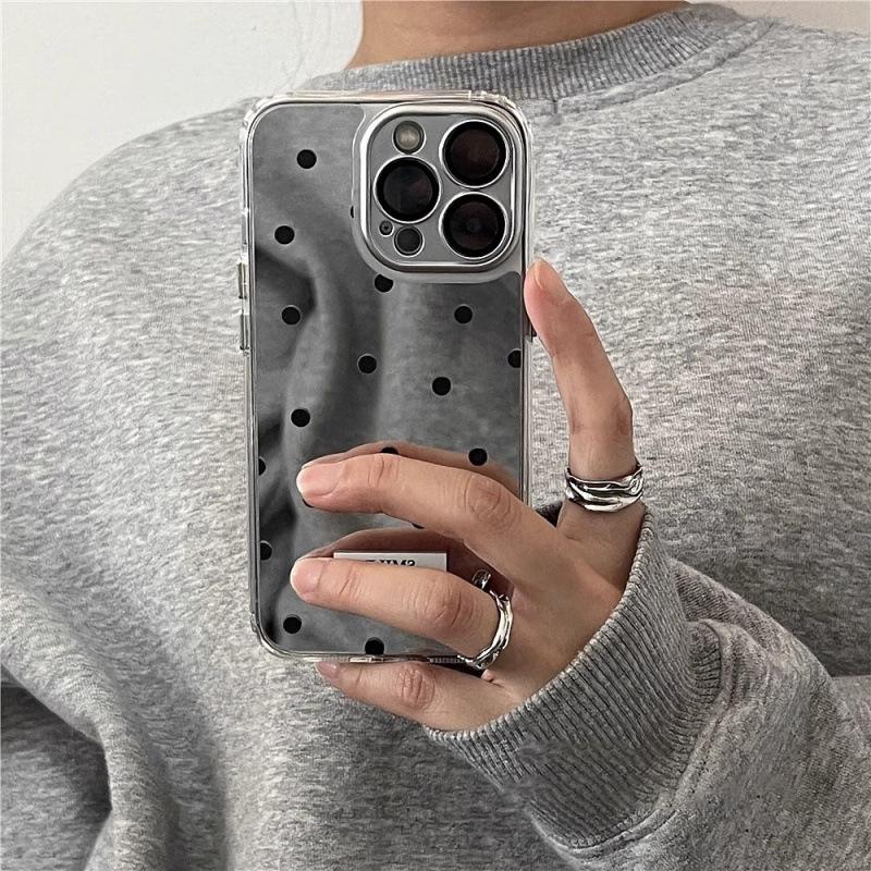 ins mirror black polka dot iPhone11promax Apple 11 mobile phone case 11 niche 11 women 11  case