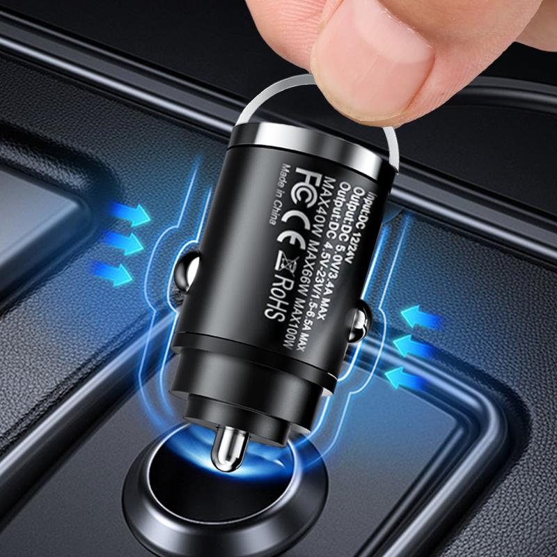 Mini 100W USB Car Charger Type C QC3.0 PD Car Chargers Fast Charging Auto Phone Charger Adapter for Iphone Samsung Huawei Xiaomi