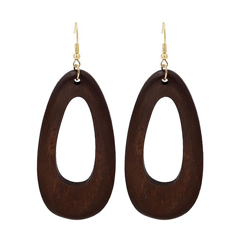 Retro Geometric Wood Drop Earrings - Exaggerated Bohemian Style for Women