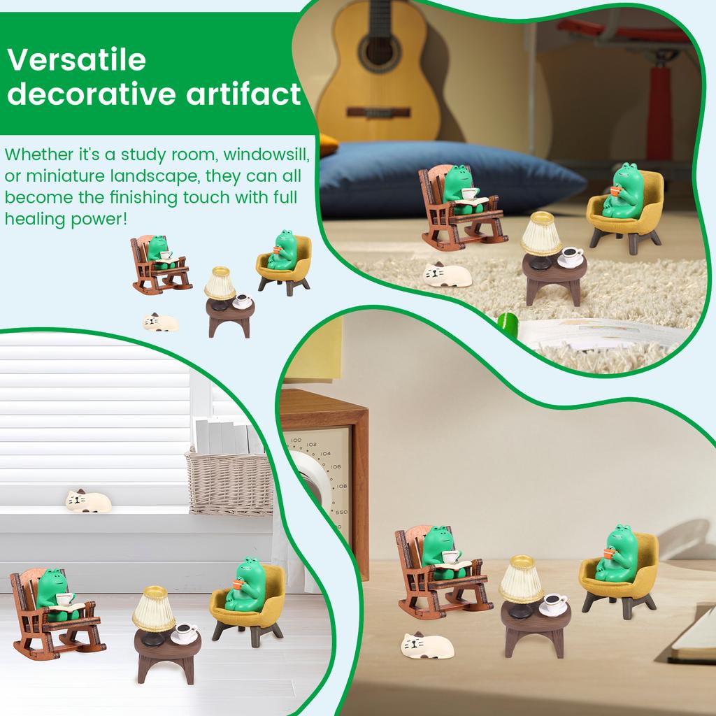 Cute Frog Cat Animal Ornaments Resin Miniature Figurines Simulation Ornament Decor for Home Office Desktop Bookshelf Decoration