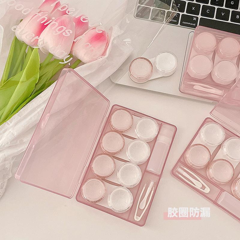 Cherry Blossom Powder Contact Lens Case Blue Cosmetic Lens Container Portable Travel Set Spectacle Case Storage Lens