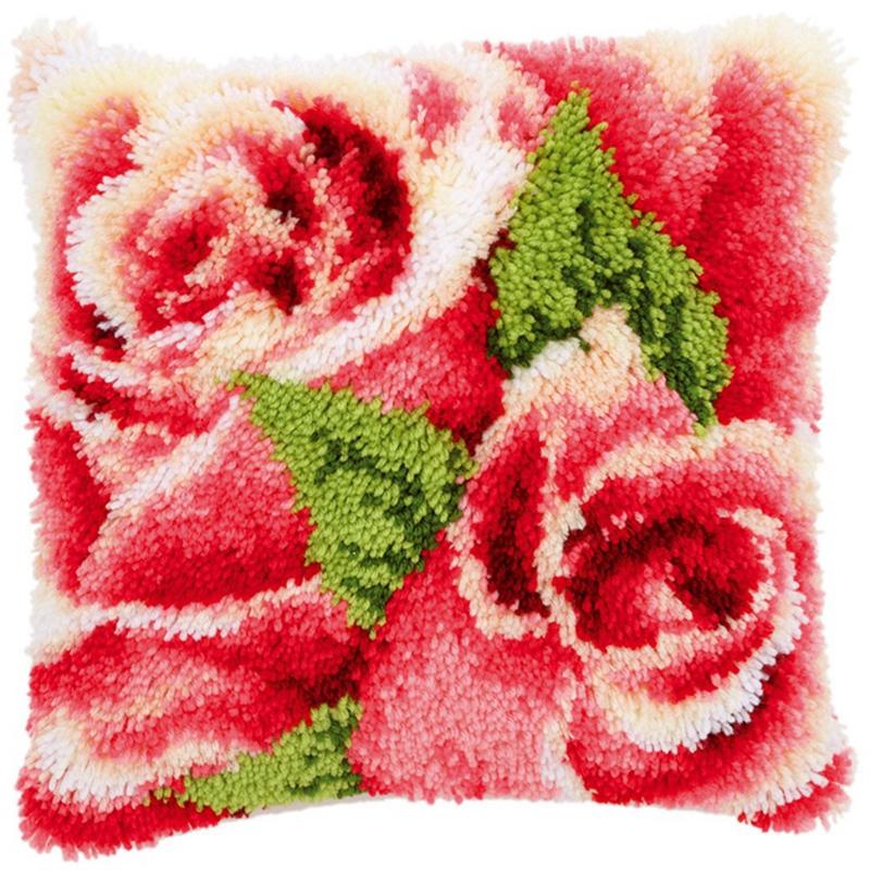 

Flower Latch Hook Pillow Smyrna Package Hooks Hand Knitted Embroidered Carpet Pillow Embroidery Latch Hook Kits Cross Stitch Kit