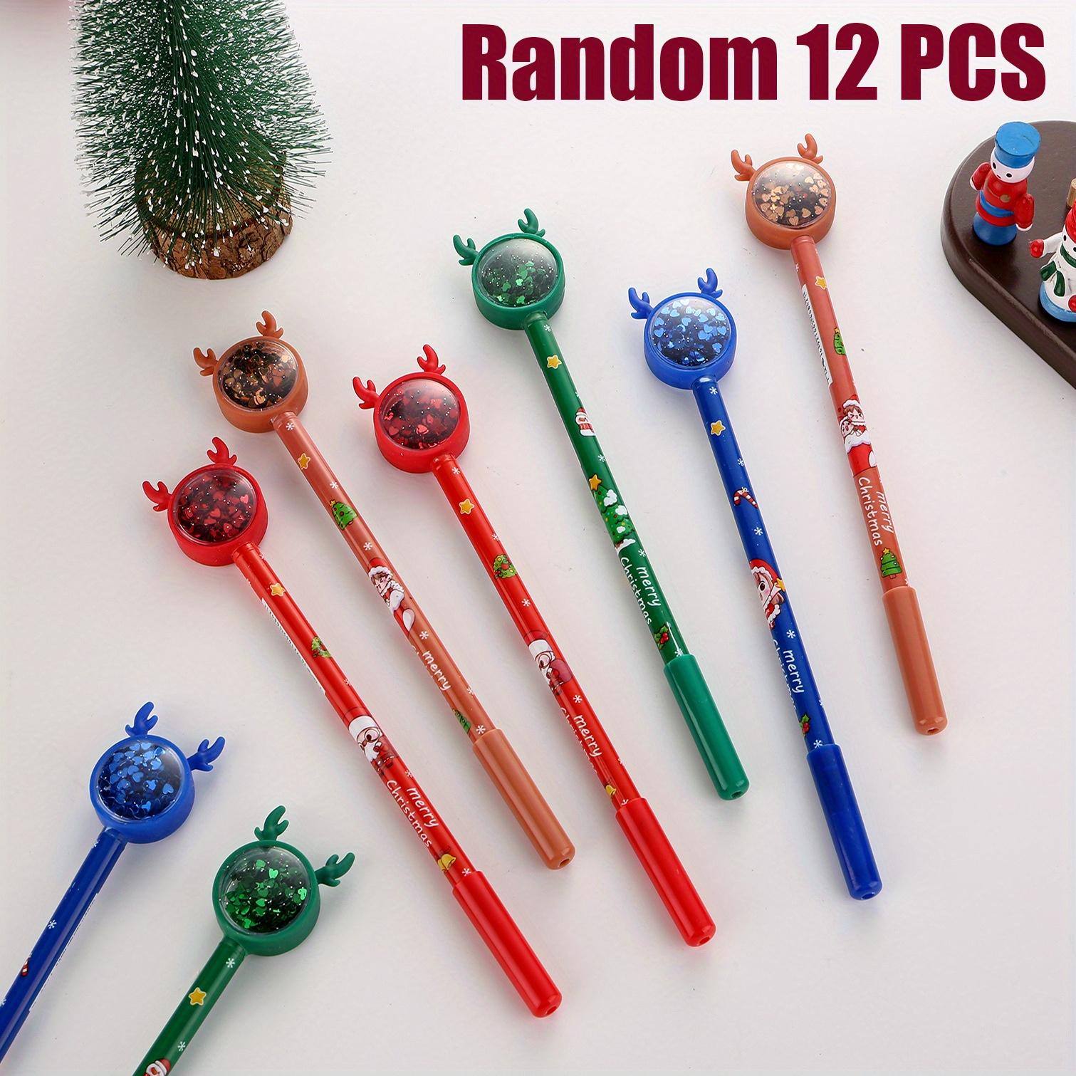 

12/20 шт. Мультяшные рождественские ручки с блестками в виде лося 0,5 мм, черные чернила, дизайн снеговика и елки, письменные принадлежности, подарки на день рождения, сезон выпускных, обратно в школу 12 PCS