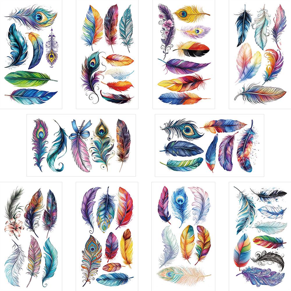 

10 листов красочных перьев татуировки наклейки для рук тела руки временные поддельные водонепроницаемые татуировки наклейки для девочек креативные подарки