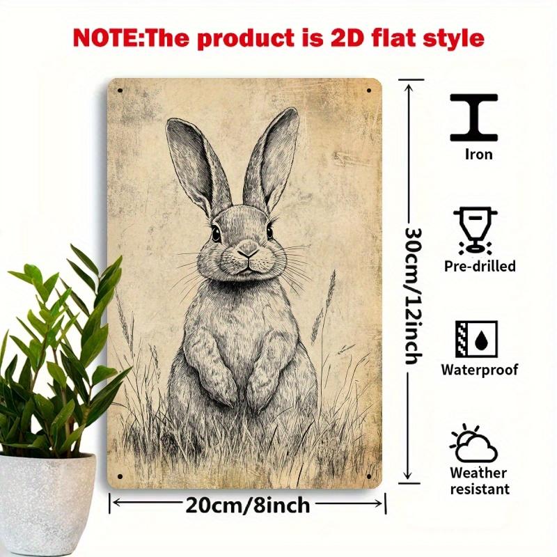 

x Inch D Sketch Bunny Iron Sign Rustic Grass Design IndoorOutdoor Decor 20x30cm（7.8x11.8inch）