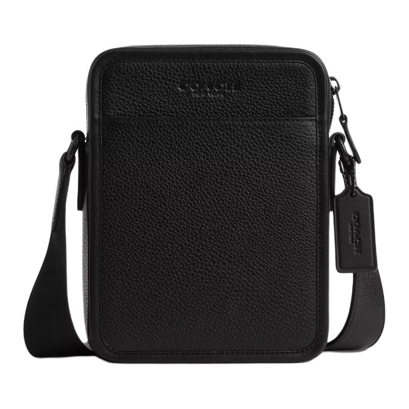 

COACH Sullivan 16 Logo Embossed Smooth Calfskin Crossbody Shoulder Bag Small Men s Black чорний