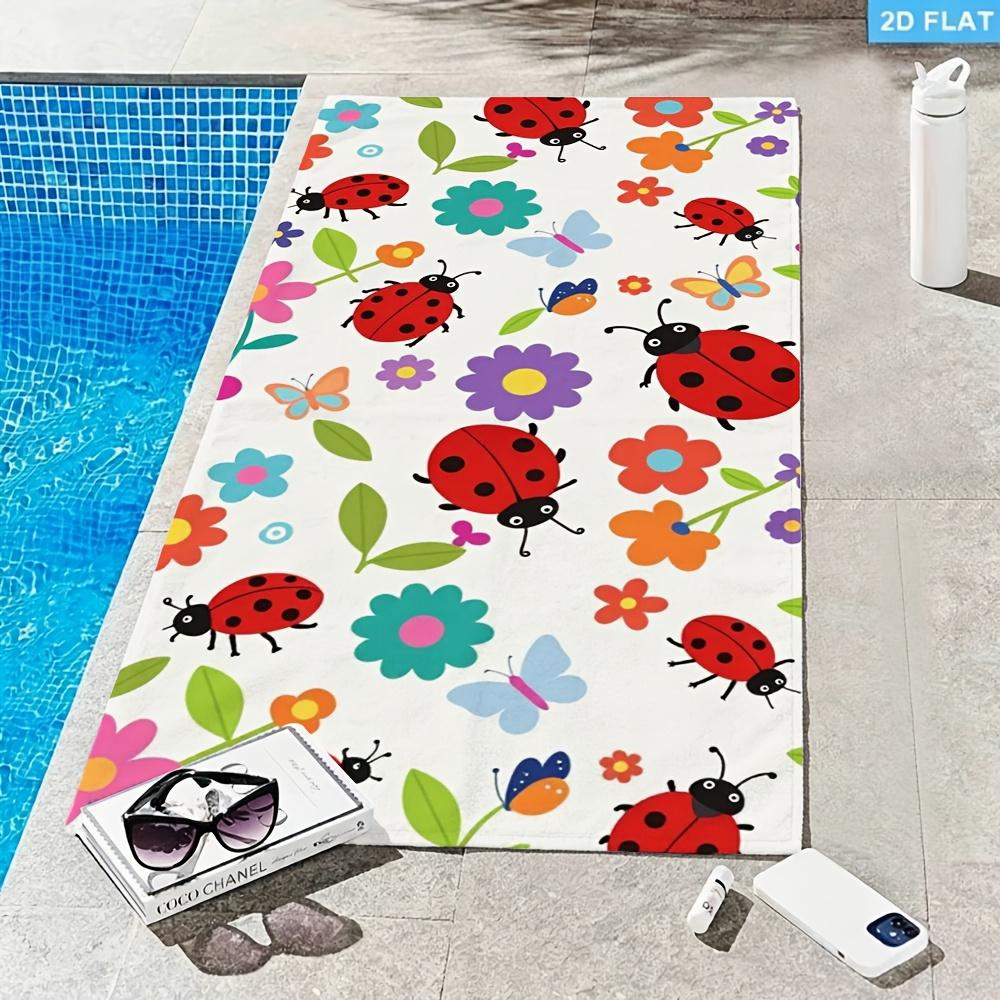 Cute Aesthetic Ladybug Beach Towel 1Pc Microfiber 2D Flat Printed Sandproof Waterproof Picnic Mat Swim Bath Towel
