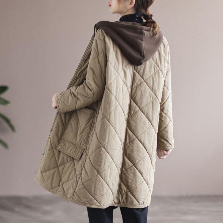 Damen Übergroß Lässig Locker Windjacke Kapuzenjacke Verdickte Baumwollmäntel Langer Mantel Winter