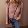 Autumn Winter Round Neck Tshirts Women's Button Style Solid Color Long Sleeved T-shirt Top
