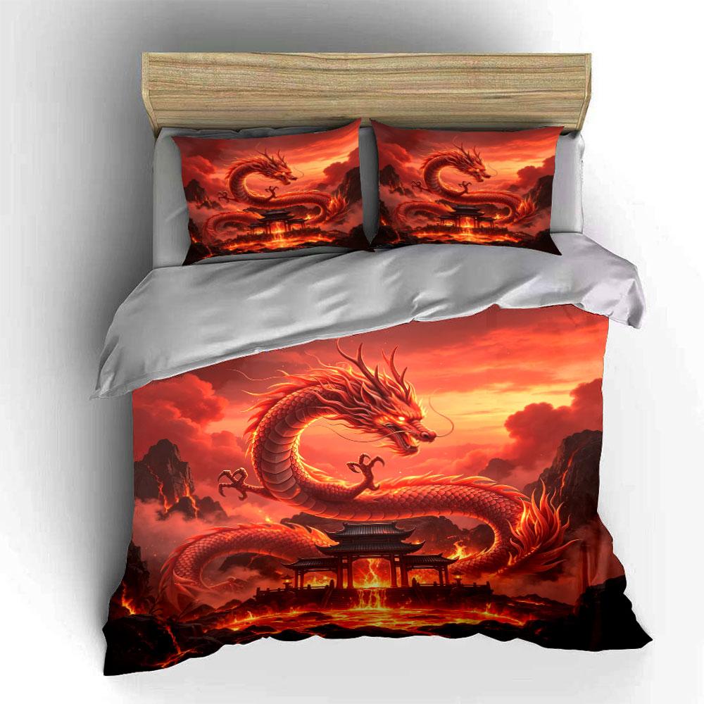 Fiery Dragon Art Decor Set Soft Comfortable Duvet Cover Bedding Set Included 1*Duvet Cover & 2*Pillowcases, Gift