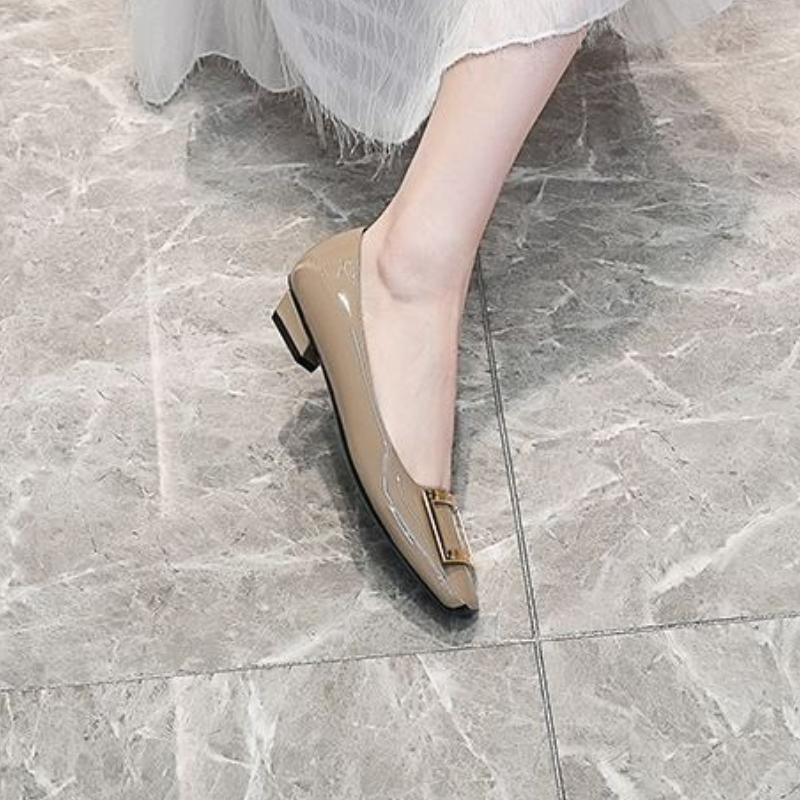 Fashion 2025 French Square Buckle Shallow Mouth Classic Flat Shoes Square Toe Patent Leather Temperament Women's Single Shoes New Style