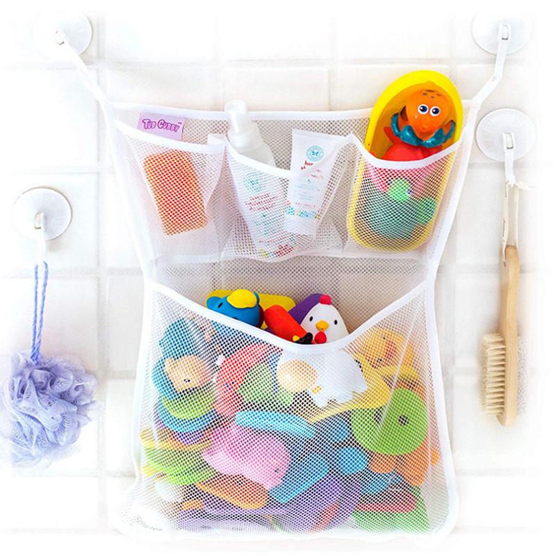Baby Shower Bath Toys White Baby Kids Toy Storage Mesh With Strong Suction Cups Toy Bag Net Bathroom Organizer