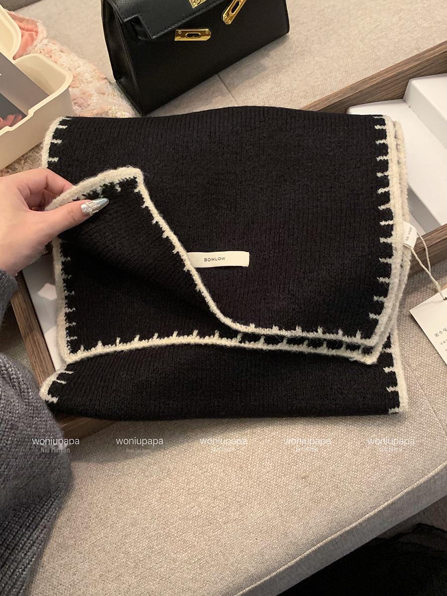 

Женский однотонный вязаный шарф в японском стиле - зима 2024 г. Теплый, ветрозащитный, универсальный аксессуар