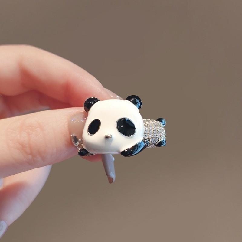 Yutsai Cute Panda Alloy Brooch Black White Rhinestone Pin Scarf Accessory  Jewelry Gifts PD2312
