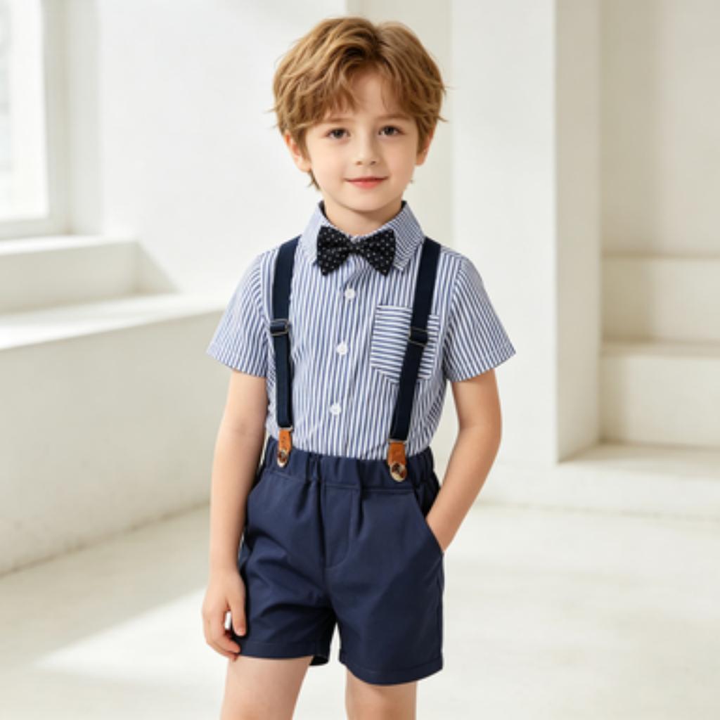 Baby Boys Short Sleeve Romper and Shorts Set for Summer Everyday Wear