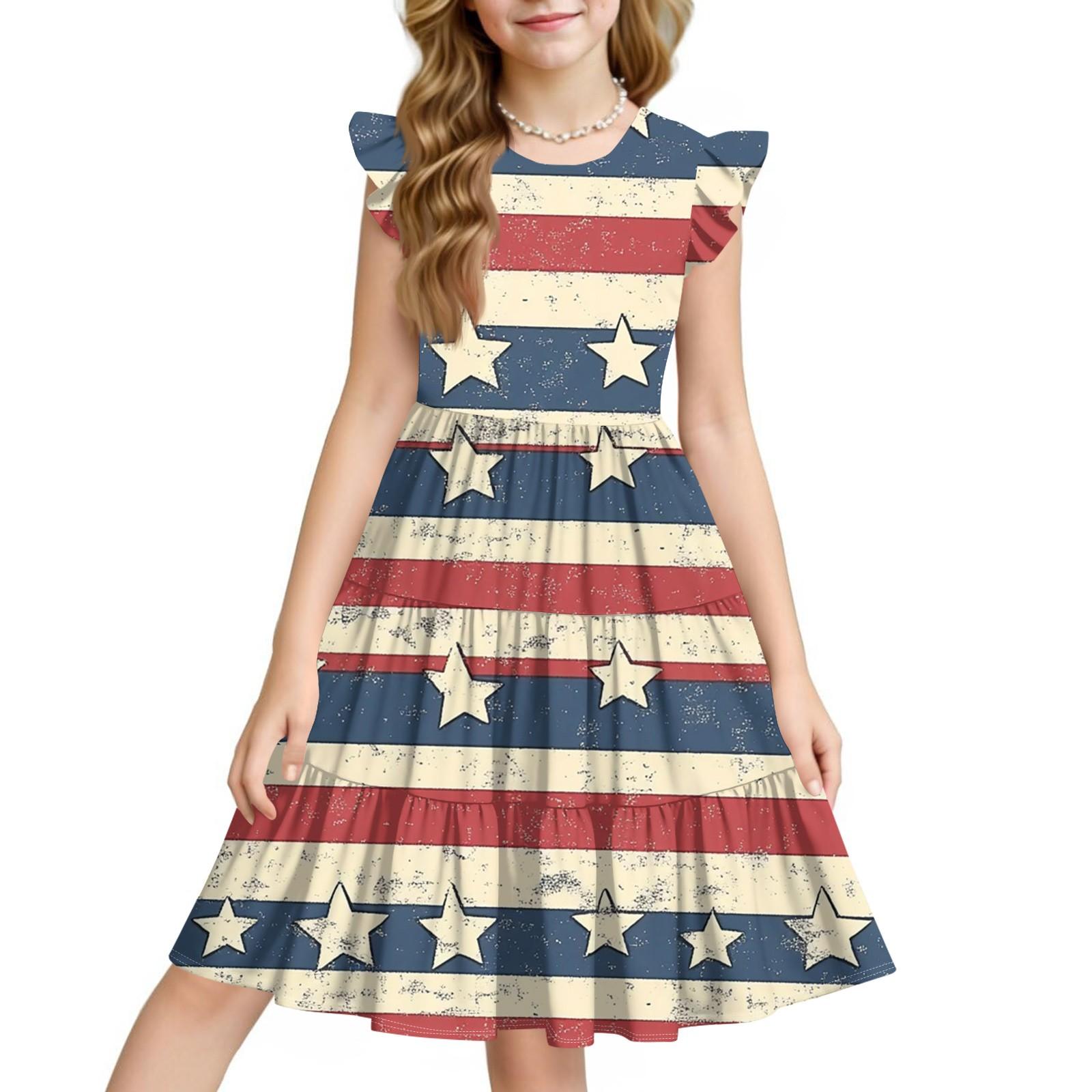 Summer Children s Dress Girls Casual Independence Day Cute Round Neck Princess Dress 140