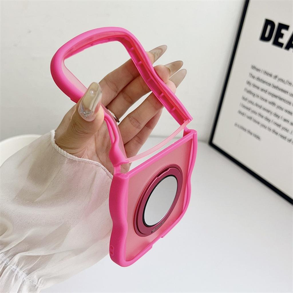 Frosted Matte Wave Magnetic Stand Phone Case for Samsung Galaxy Z Flip 7 6 5 4 3 Flip7 FE Flip6 Mirror Rotation Bracket Cover