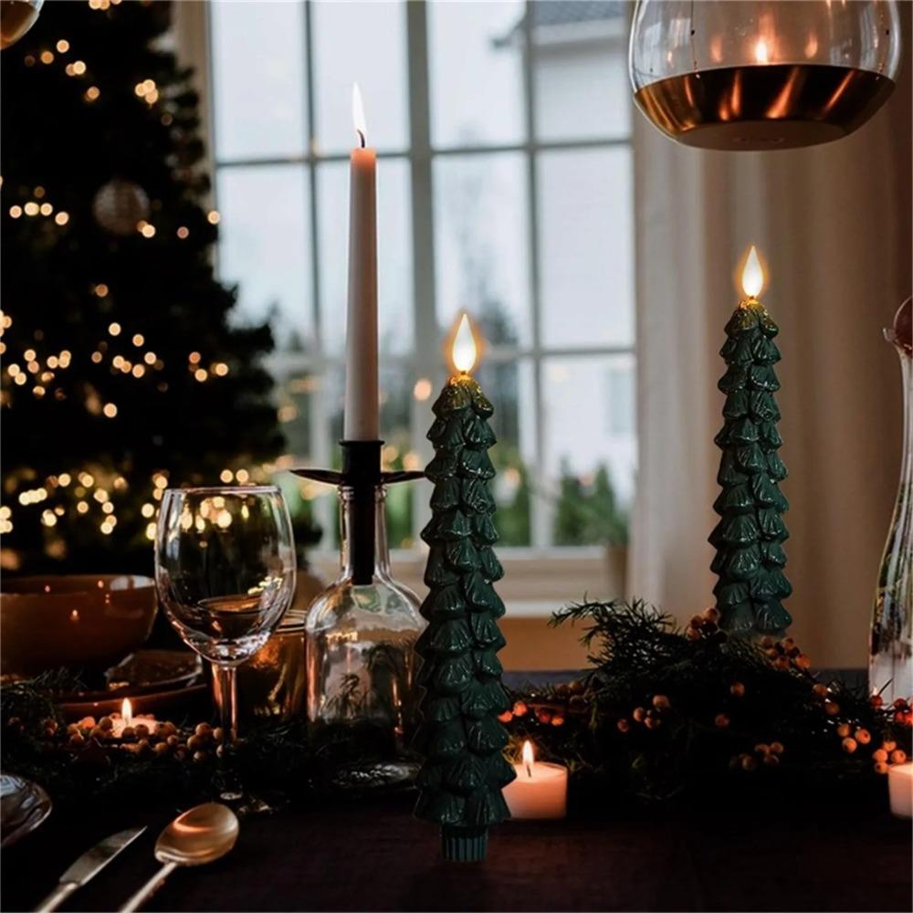 Paraffin Wax Christmas Tree LED Candles Battery Operated Atmosphere Lamp  Dinner
