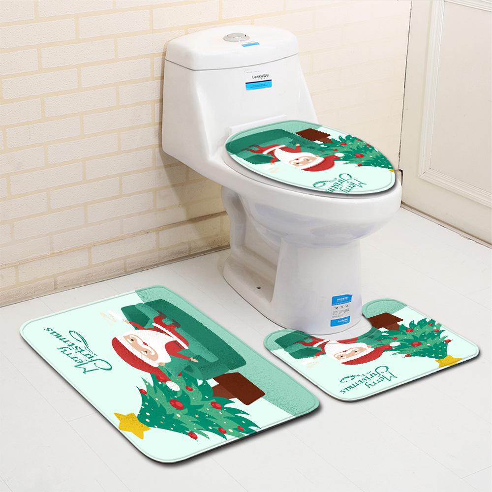 Christmas Bathroom Floor Mat Toilet Three-Piece Set