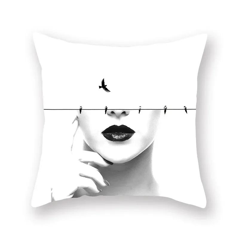 45x45cm Fashion Black Grey Lip Eye Print Pattern Pillow Case Home Living Room Sofa Decoration Cushion Cover