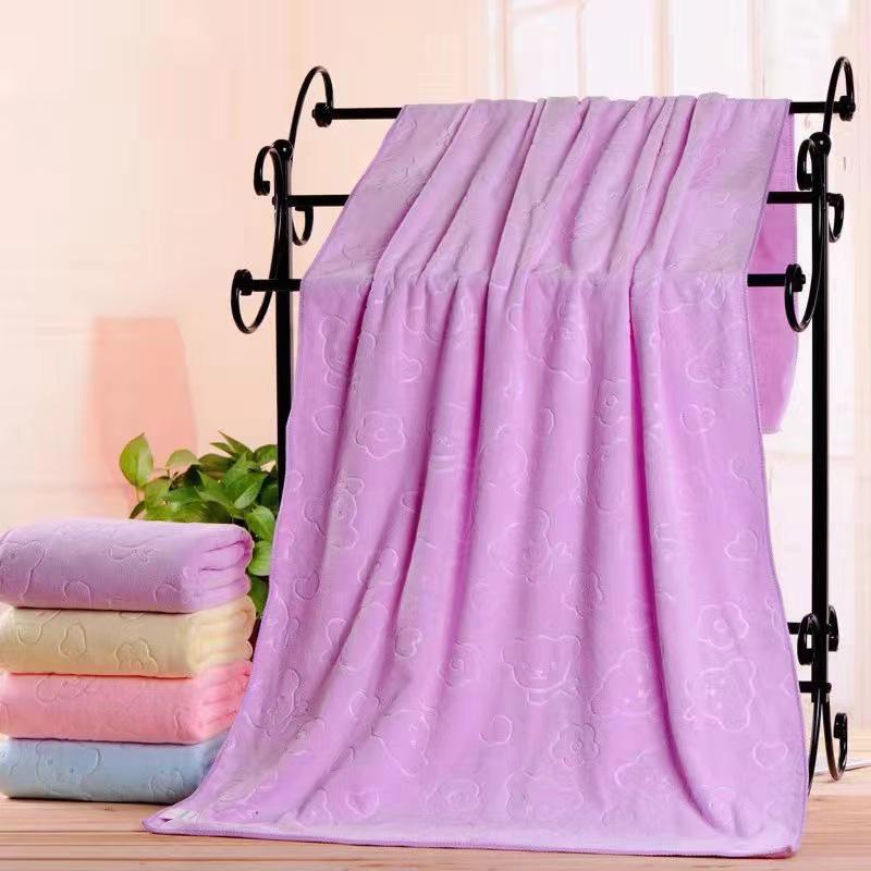 Ultra-Fine Embossed Bear Bath Towel - Quick-Dry, Soft, Absorbent, Thick for Adults & Kids, Perfect for Home & Beach Use