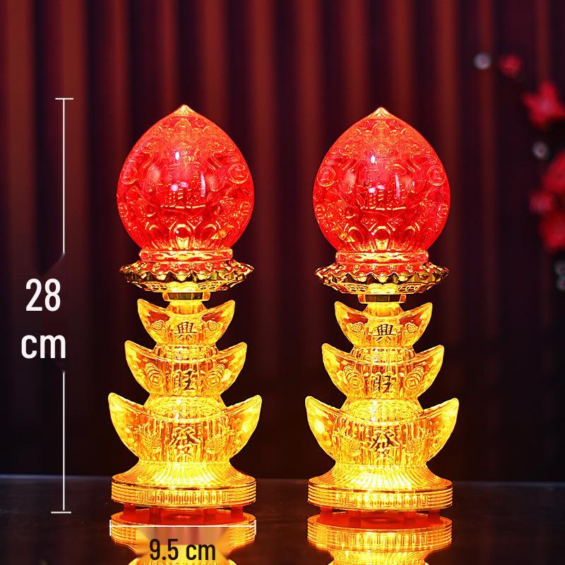 Electric Candle God of Wealth Offering Lamp: Lotus/Buddha Design, Battery-Powered, Ever-Burning for Home Altars.