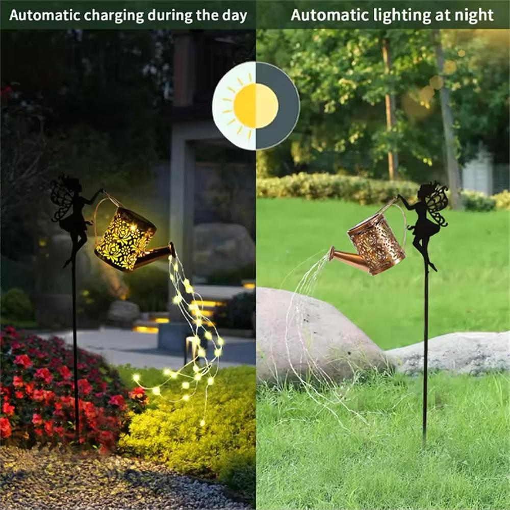 Solar Fairy Watering Can Lights Vintage Metal Garden Decor Outdoor Solar Hanging Kettle Light Waterproof Villa Yard Decoration