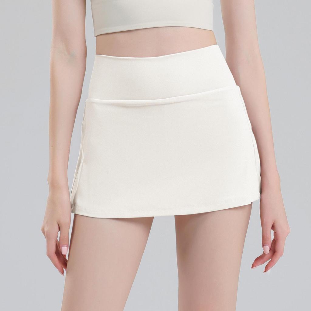 A-line High Waist Pleated Skorts with Lining - Summer Cool Anti-Exposure Running Tennis Yoga Fitness Shorts