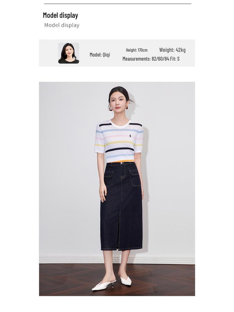 Retro Hong Kong Styl Vysoký Pas Džínová Midi Sukně s Rozparkem pro Ženy - Letní Nová Kolekce