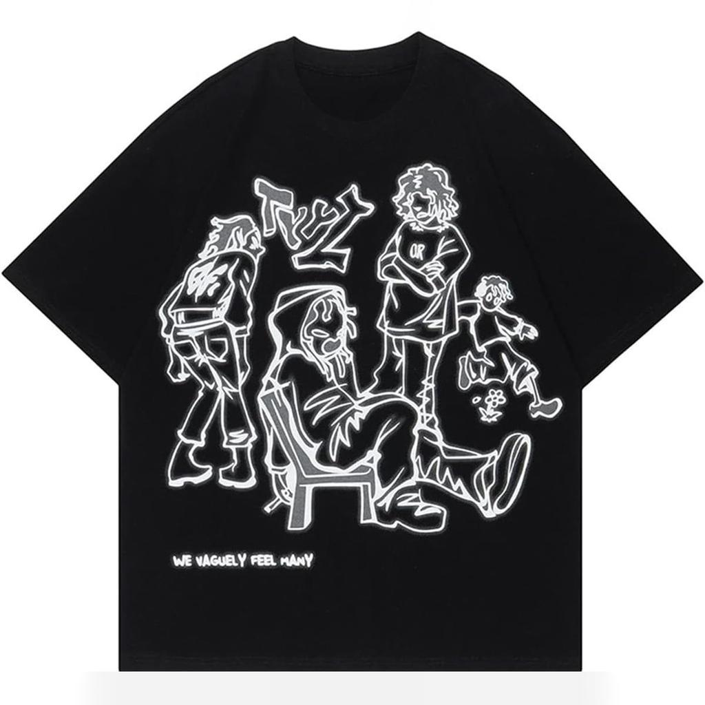 T-shirt Grafica da Uomo Line Art Figura Astratta, "Sentiamo Vagamente Molti" T-shirt Oversize Streetwear