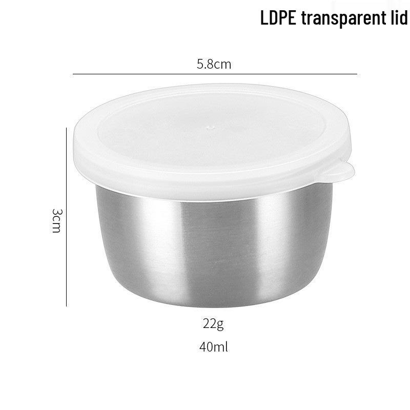 304 Stainless Steel 40ml Condiment Dish with Plastic Lid, Leak-proof Sauce Cup, Simple Ins Style Dipping Dish