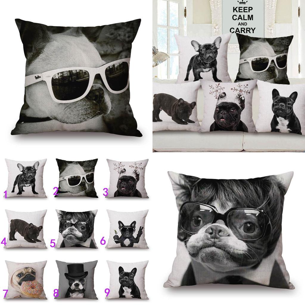 Adorable Cute French Bulldog Pattern Linen Throw Pillow Case For Trendy Home Decor