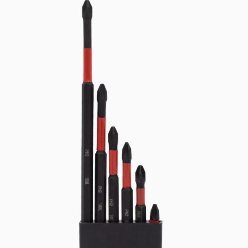6 Pieces Phillips Impact Screwdriver Bits Set 25mm-150mm Mixed Sizes Magnetic Anti-impact Slip-resistant Bits for Automotive DIY