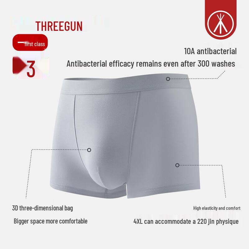 THREEGUN Men's 7A Antibacterial Cotton Stretch Boxer Briefs 3-Pack