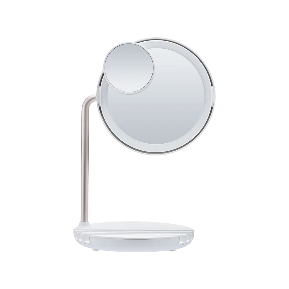 

FESTINO Перезаряжаемый светодиодный вентилятор Зеркало Зеркало для макияжа с 5-кратной светодиодной подсветкой Естественный Порт USB для смартфона (СМХБ-032) Увеличение, & Вентилятор, Вращение на 180 градусов, белый