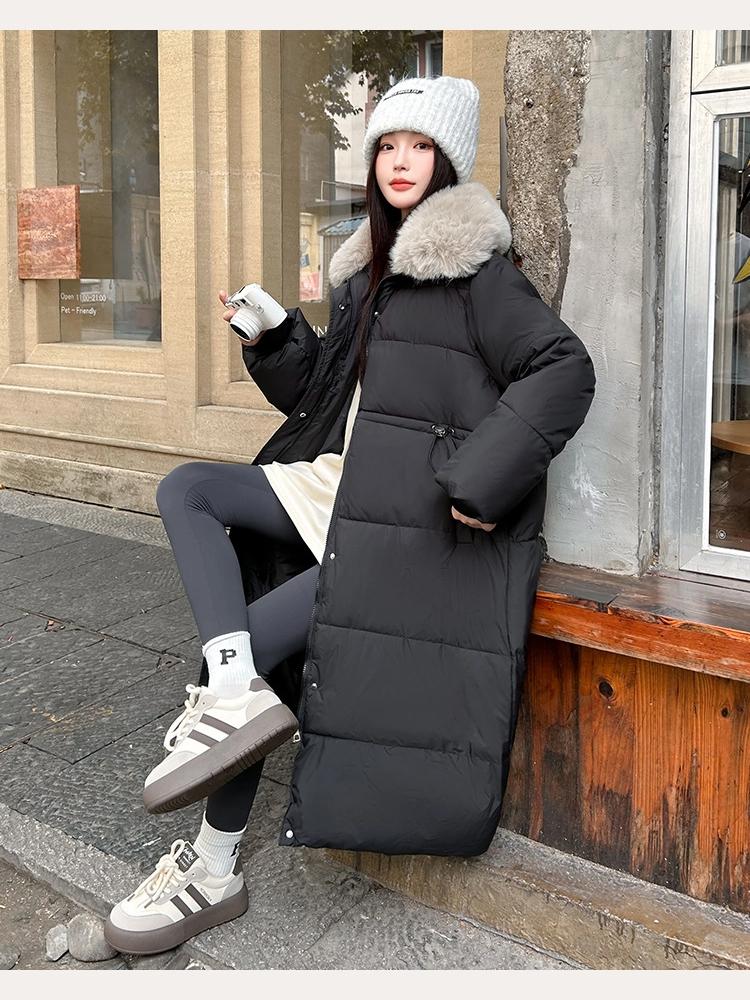 Women’s Calf-Length Windproof Thicken Warm Winter Jacket With Fur Lapel